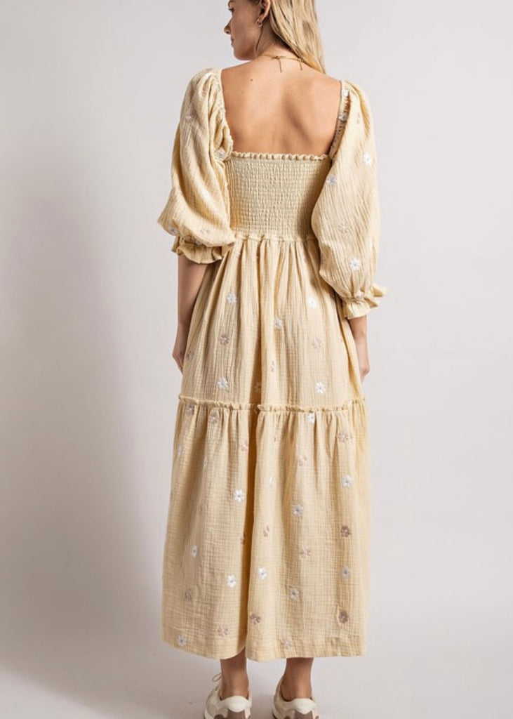 lorenzo beige embroidered maxi dress Beige Linen Summer Dress Short Puff Sleeve Oversized - Dress Igone Linen Beige - Cotton Dress