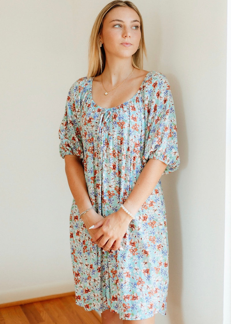 blue floral swing dress Hearts & Roses Hallie Floral 50's Swing Dress Blue main image 1