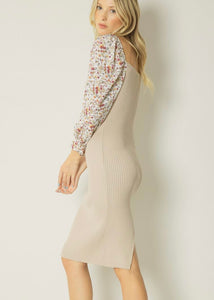 ribbed dress with floral sleeves