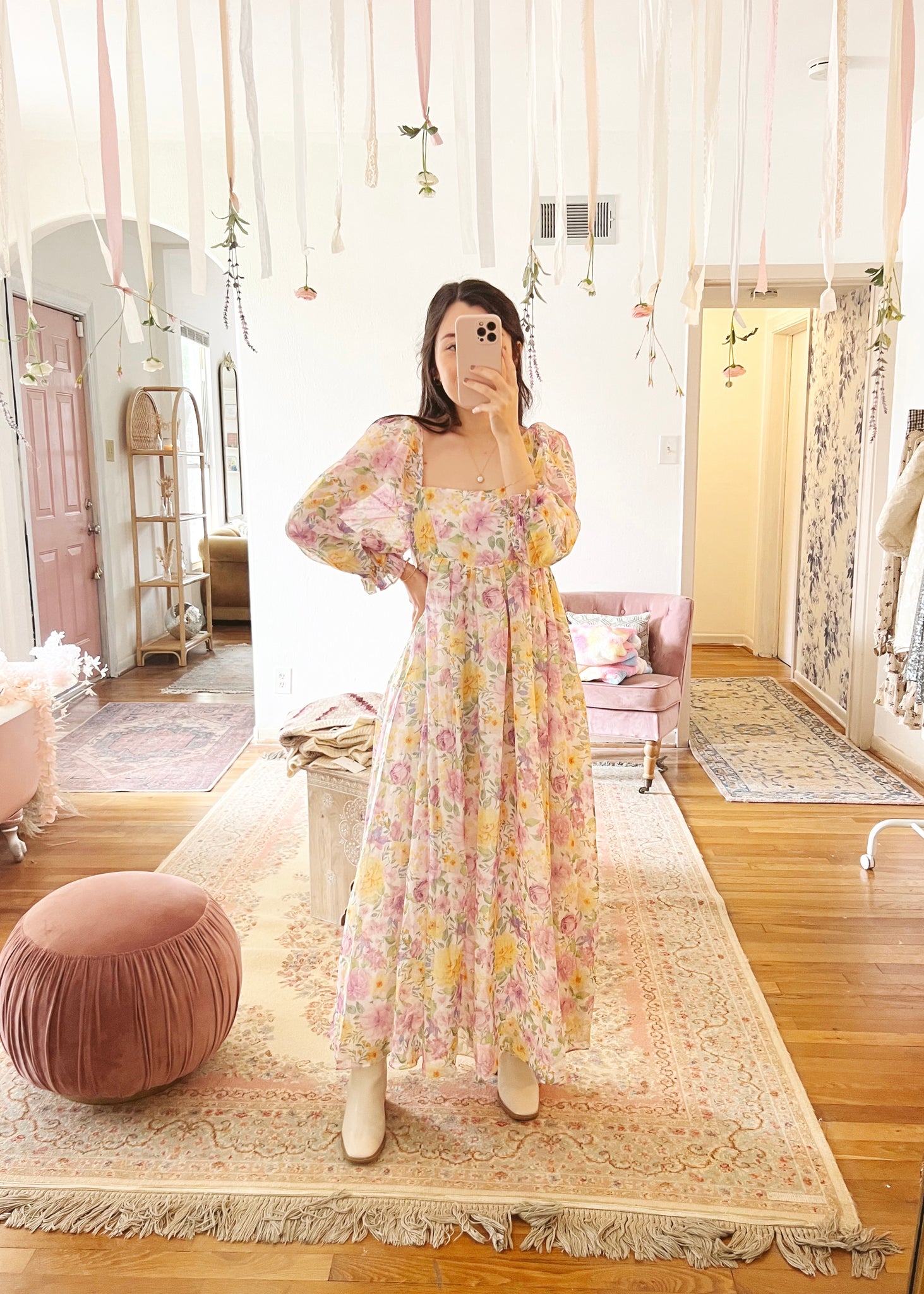 pastel floral maxi (purple/yellow/green) tre' sorelle pastel floral maxi (purple/yellow/green) tre' sorelle