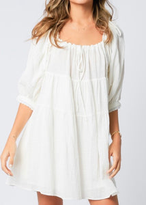 white drawstring mini dress