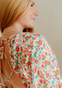 open back floral dress (pink/green/orange)