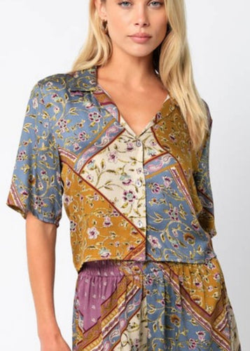 silky patterned buttoned top
