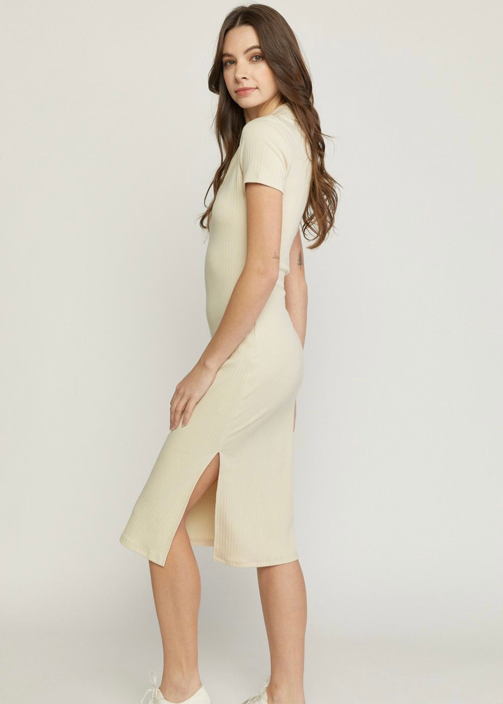 ribbed beige midi dress Beige Ribbed Midi Dress, Medium