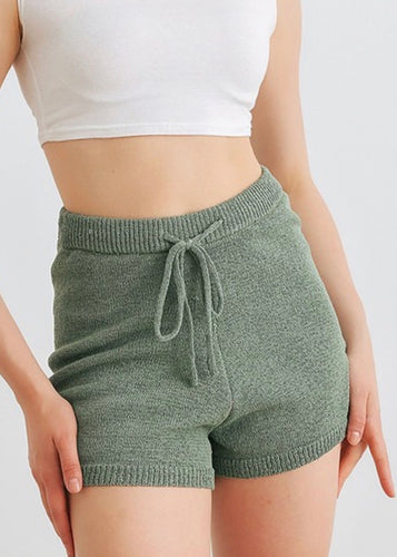 green knit shorts