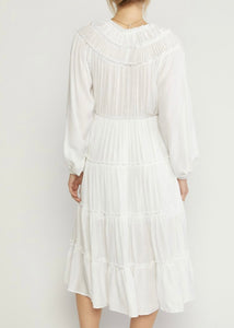 tiered white midi dress