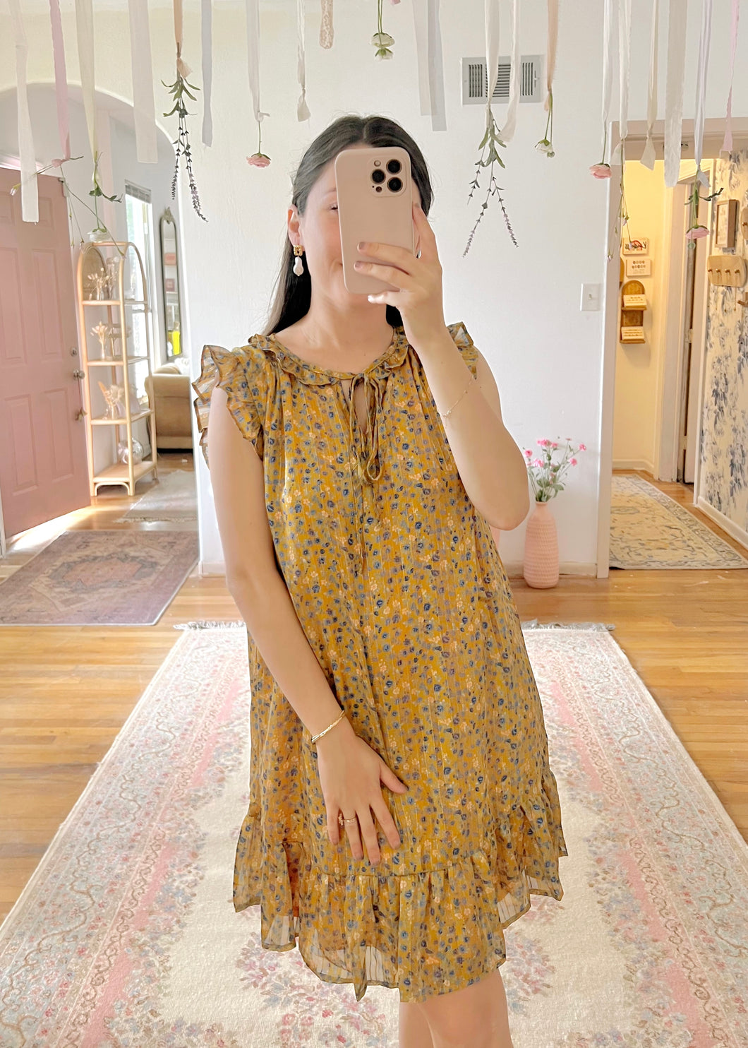 yellow floral mini dress