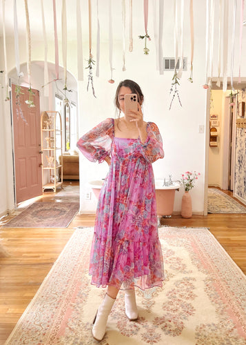 vintage floral midi dress (pink/purple) *last one* M
