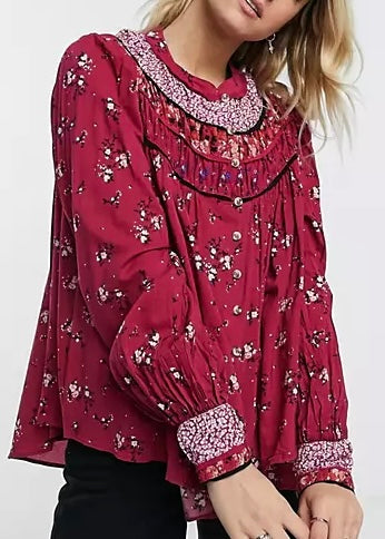 free people buttoned blouse (berry)