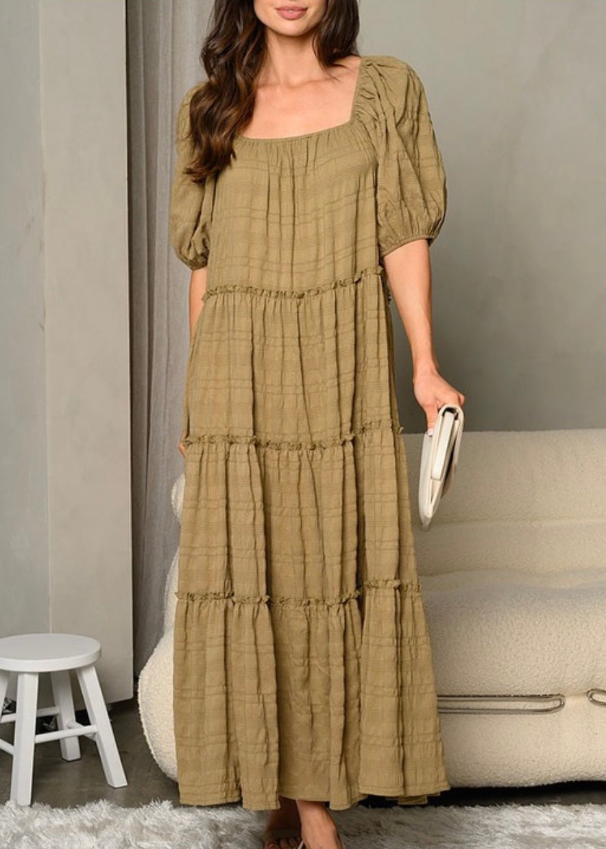 tiered puff sleeve maxi dress (khaki) *last one* m tre' sorelle tiered puff sleeve maxi dress (khaki) *last one* m tre' sorelle