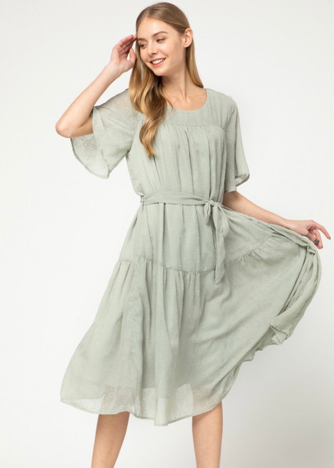 textured midi dress (sage) – tre' sorelle