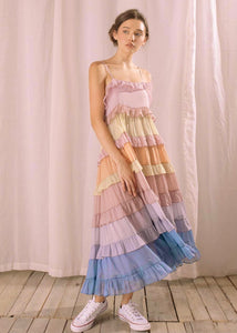 tiered pastel rainbow ruffle dress (multi)